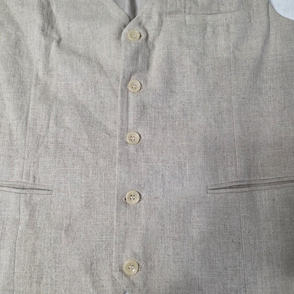 Mage‎ Male Mens Medium Beige Linen Blend 5 Button Vest Formal Dance Wedding - Picture 6 of 9